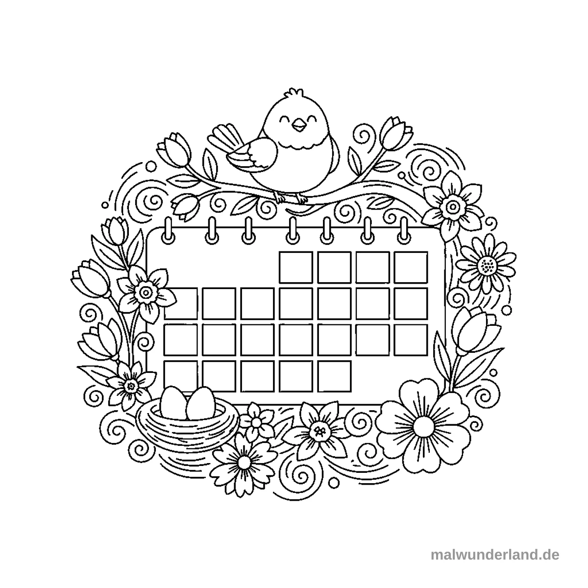 März Kalenderblatt - Kostenloses Ausmalbild zum Ausdrucken