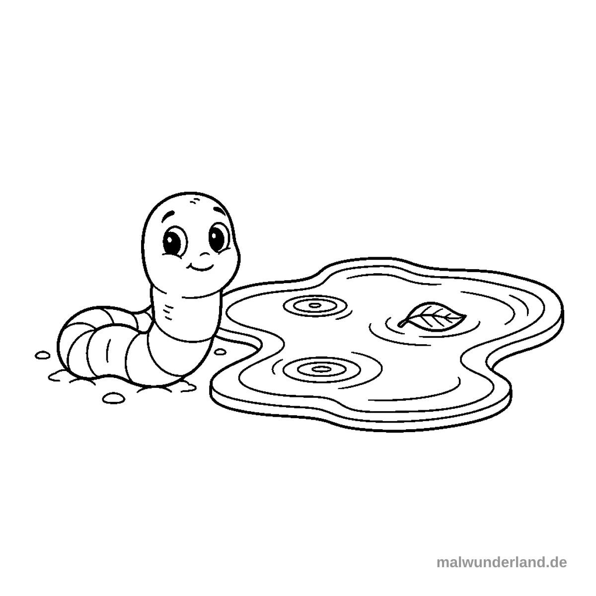 Regenwurm und Pfütze - Kostenloses Ausmalbild zum Ausdrucken