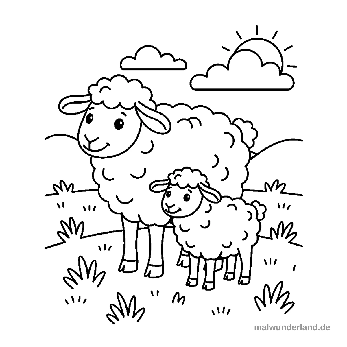 Schaf mit Lamm - Kostenloses Ausmalbild zum Ausdrucken