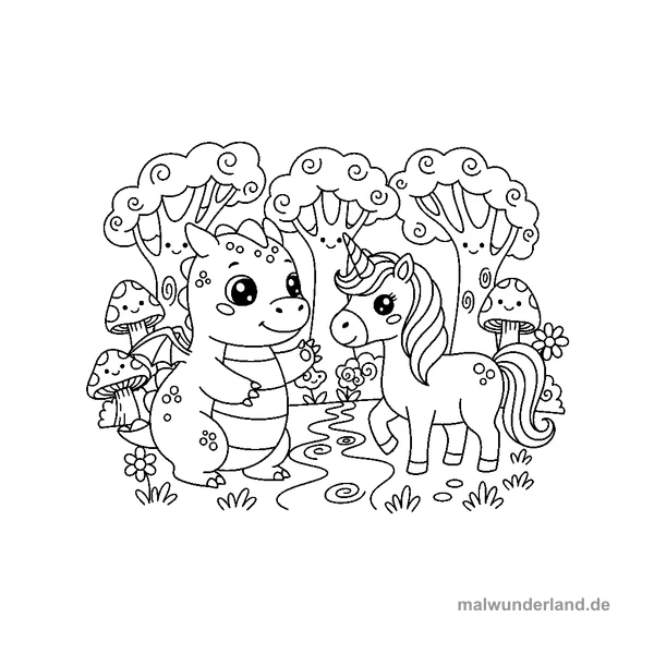 Magische Drachen: Drache und Einhorn-Begegnung