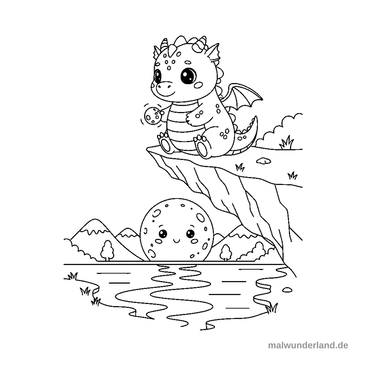 Drache im Mondschein - Kostenloses Ausmalbild zum Ausdrucken