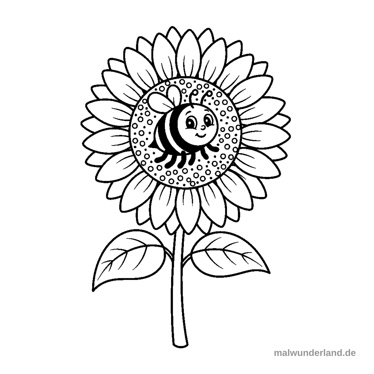 Biene auf Sonnenblume - Kostenloses Ausmalbild zum Ausdrucken
