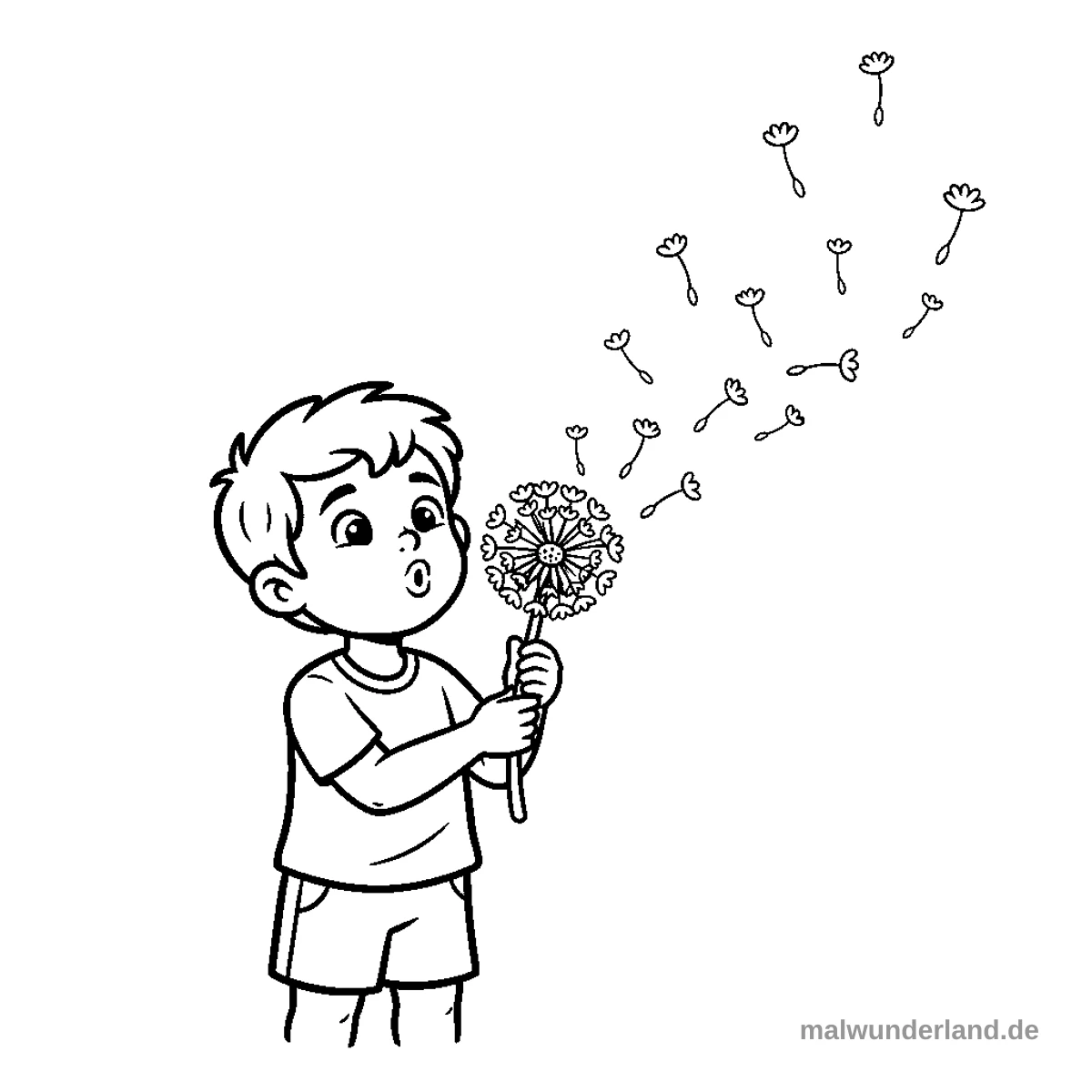 Löwenzahn pusten - Kostenloses Ausmalbild zum Ausdrucken