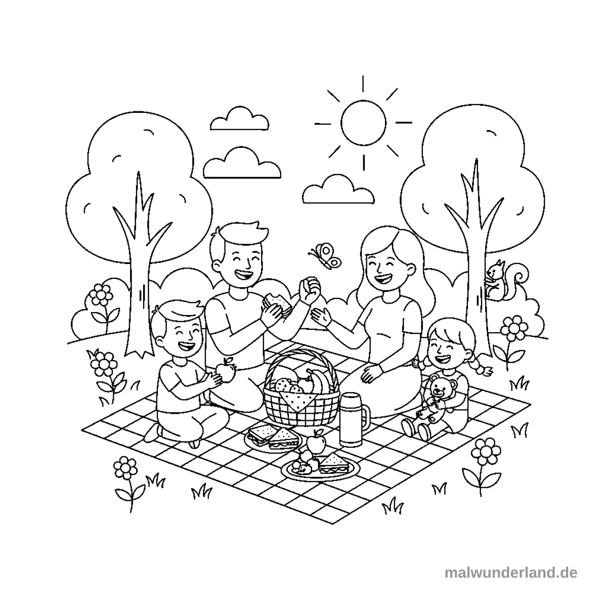 Picknick im Grünen - Kostenloses Ausmalbild zum Ausdrucken