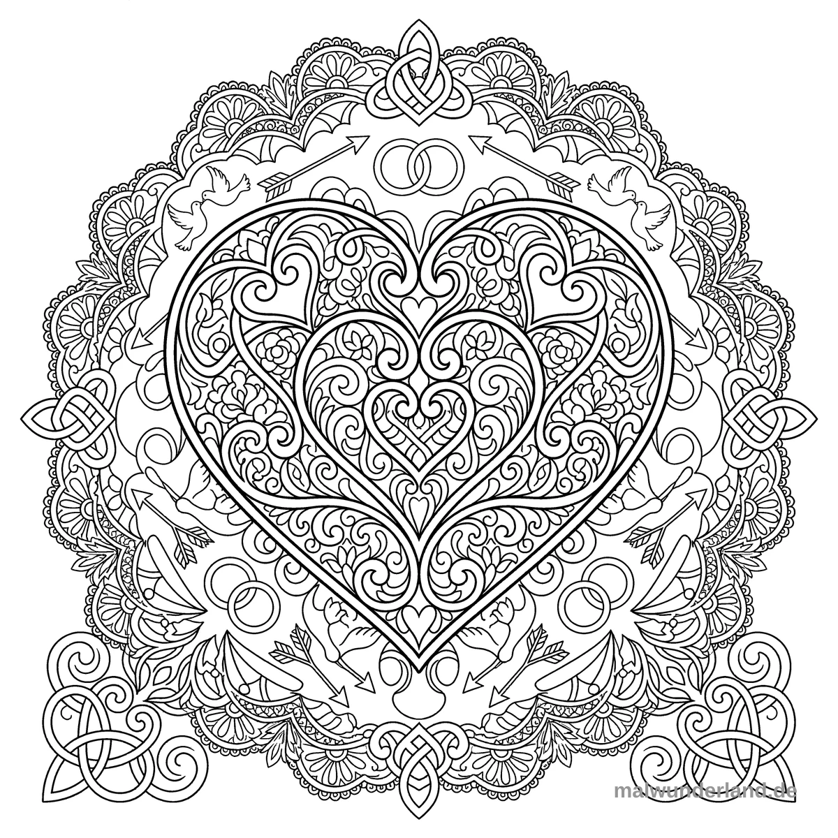Herz-Mandala - Kostenloses Ausmalbild zum Ausdrucken