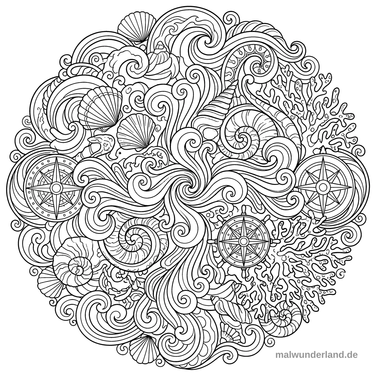 Ozean-Mandala - Kostenloses Ausmalbild zum Ausdrucken