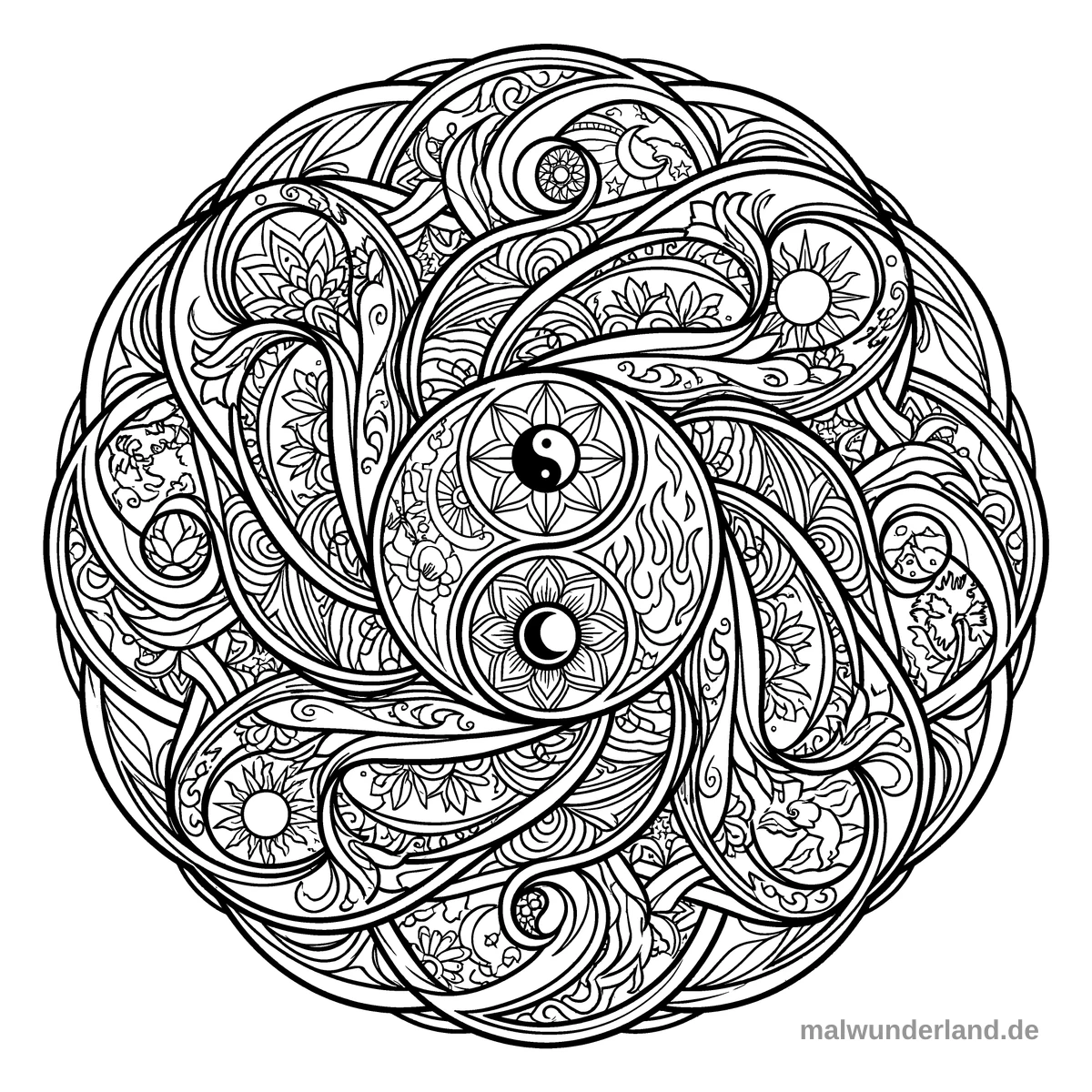 Yin-Yang-Mandala - Kostenloses Ausmalbild zum Ausdrucken