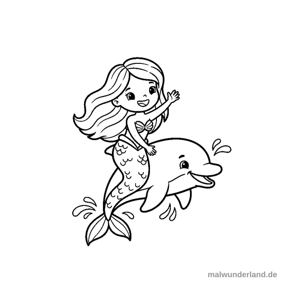 Delfin-Ritt - Kostenloses Ausmalbild zum Ausdrucken