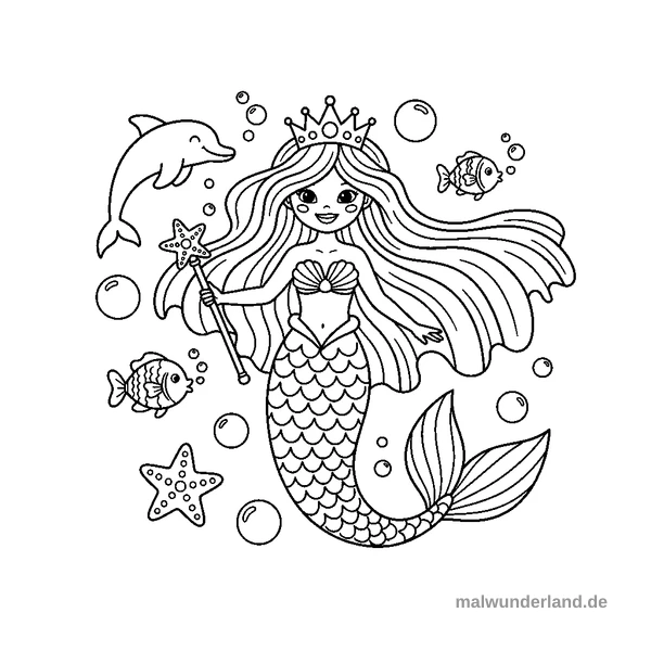 Ozean-Prinzessin - Kostenloses Ausmalbild zum Ausdrucken