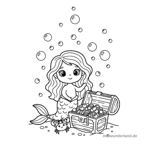 Schatzkiste im Meer - Kostenloses Ausmalbild zum Ausdrucken