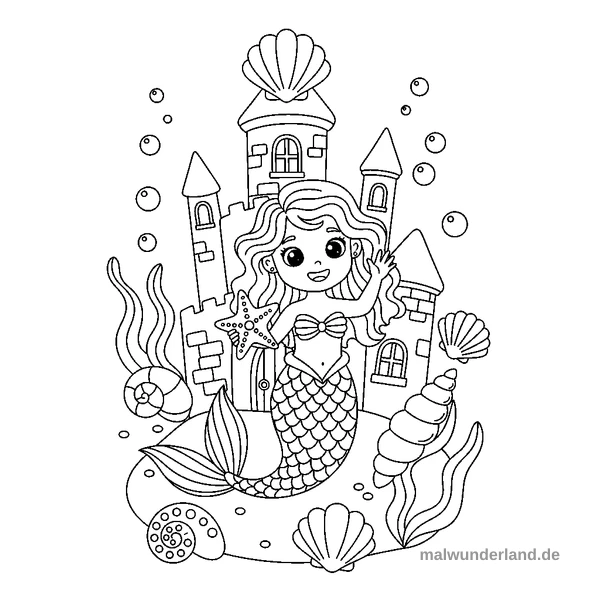Unterwasser-Schloss - Kostenloses Ausmalbild zum Ausdrucken