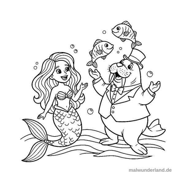 Walross im Anzug - Kostenloses Ausmalbild zum Ausdrucken