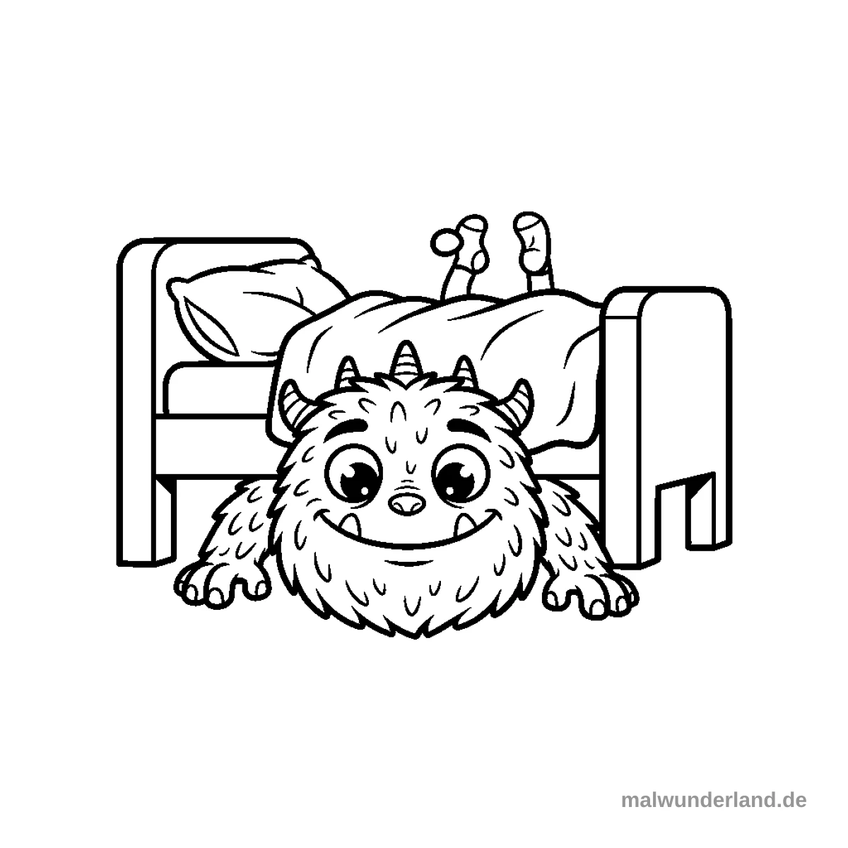 Monster unter dem Bett - Kostenloses Ausmalbild zum Ausdrucken