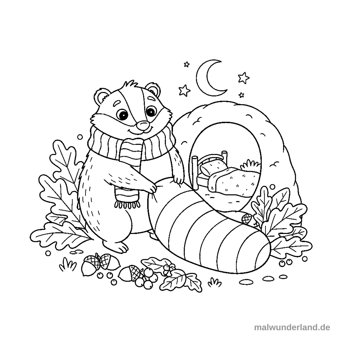 Dachs im Winterschlaf - Kostenloses Ausmalbild zum Ausdrucken