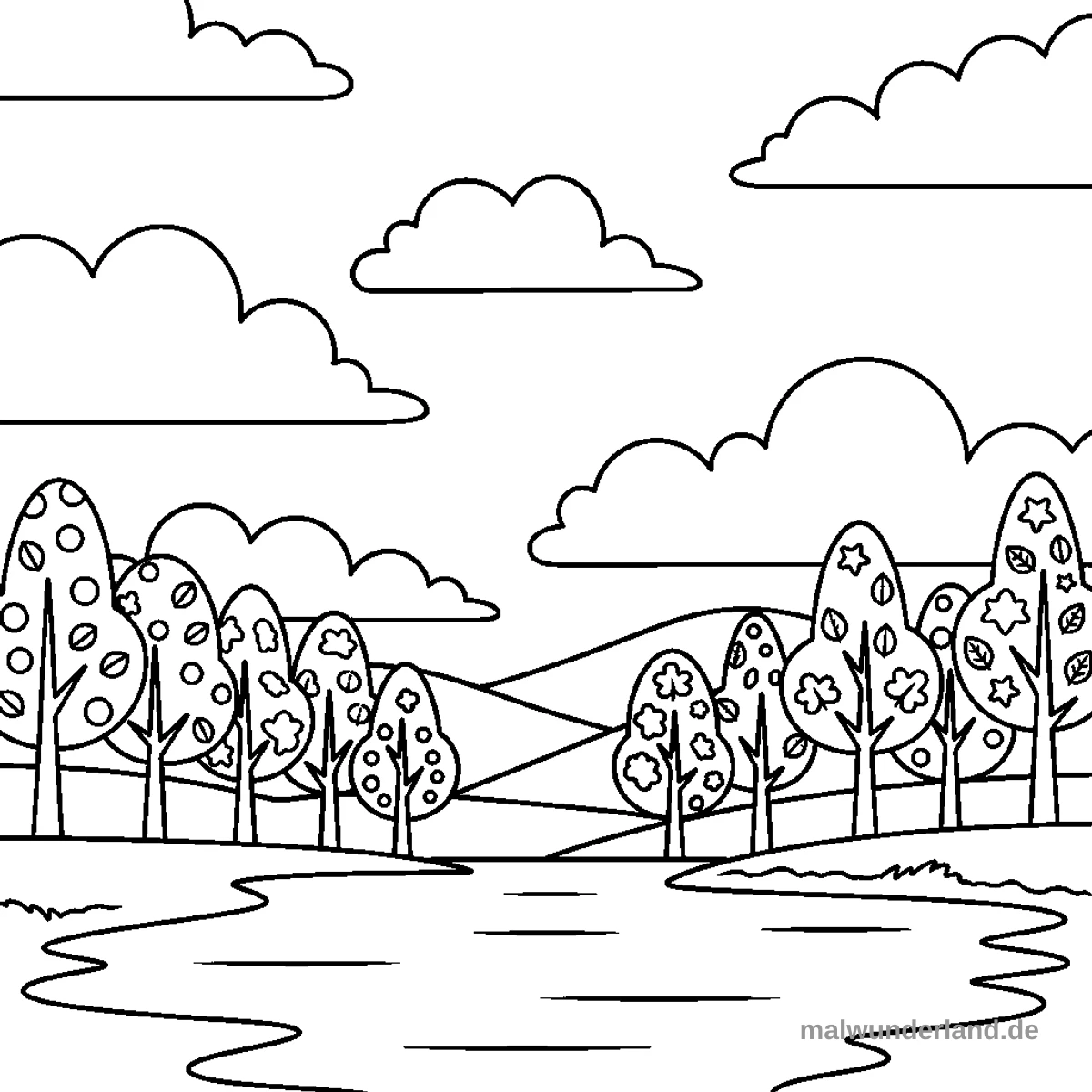 Herbstlicher See - Kostenloses Ausmalbild zum Ausdrucken