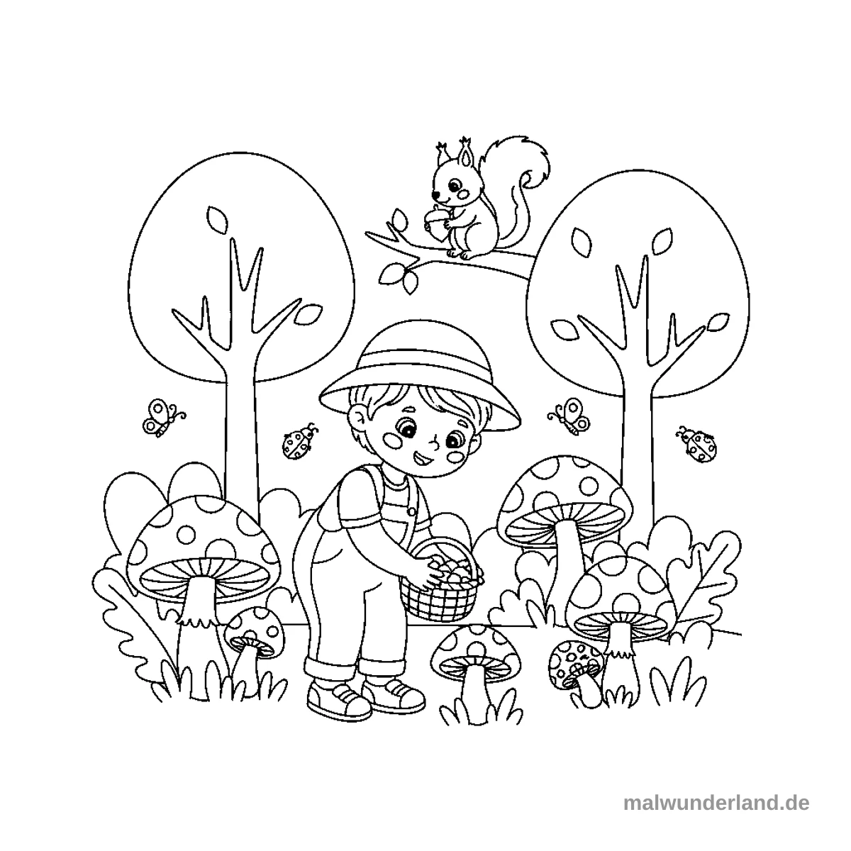 Pilzsammler - Kostenloses Ausmalbild zum Ausdrucken