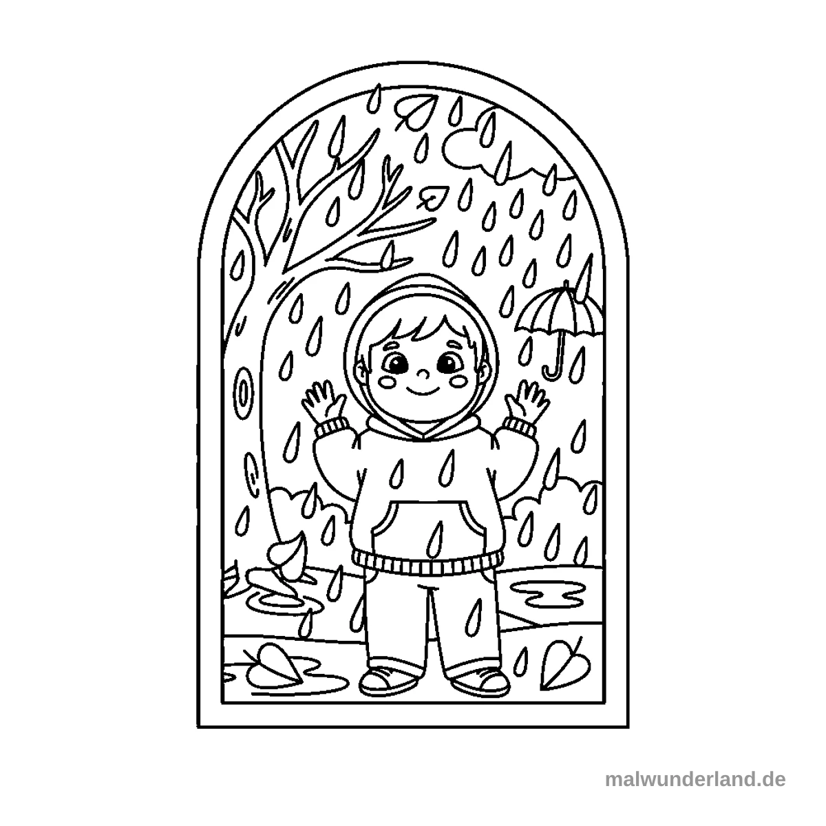 Regentag am Fenster - Kostenloses Ausmalbild zum Ausdrucken