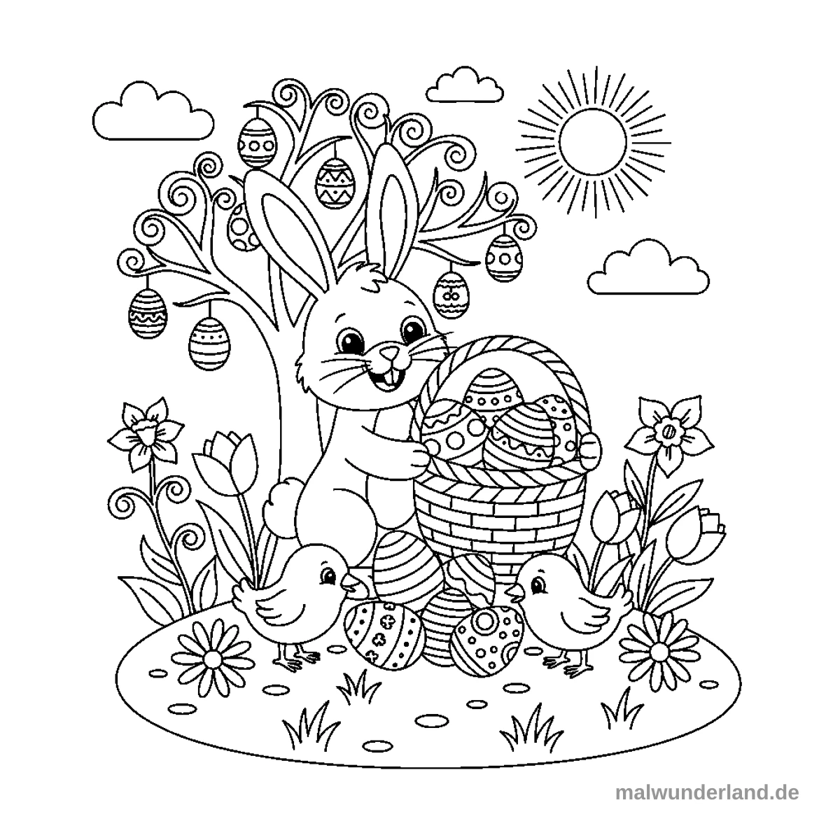 Bemalte Ostereier - Kostenloses Ausmalbild zum Ausdrucken