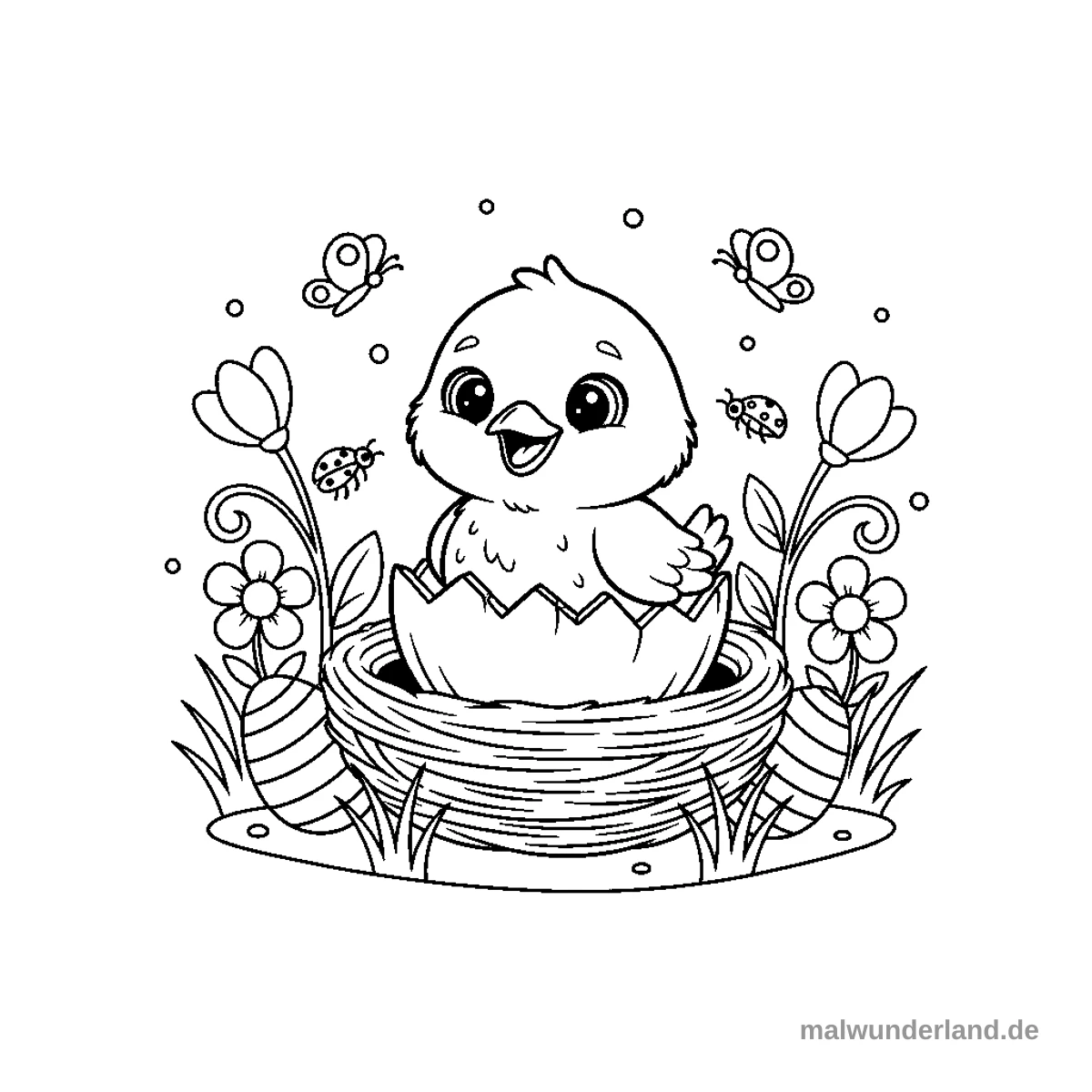 Küken im Nest - Kostenloses Ausmalbild zum Ausdrucken