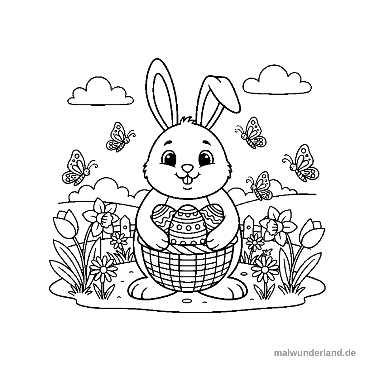 Schmetterlinge und Blumen - Kostenloses Ausmalbild zum Ausdrucken