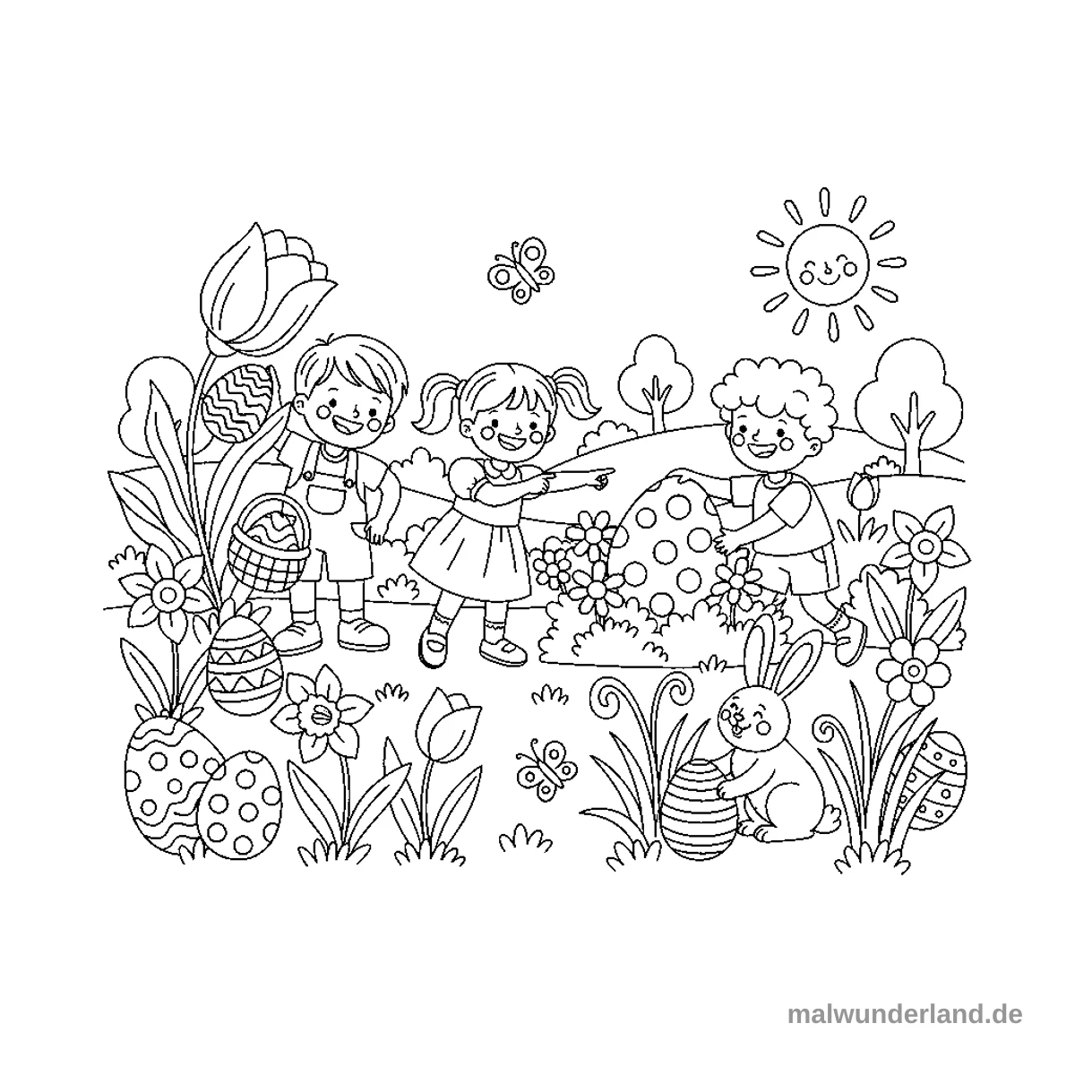 Versteckte Ostereier - Kostenloses Ausmalbild zum Ausdrucken