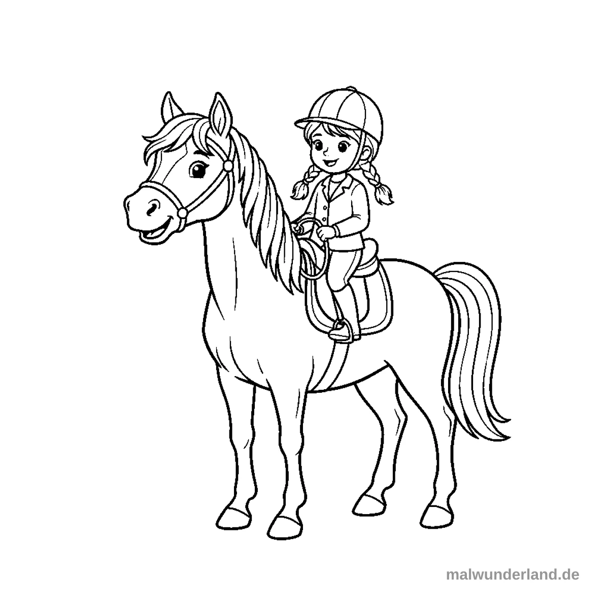 Pferd mit Reiterin - Kostenloses Ausmalbild zum Ausdrucken