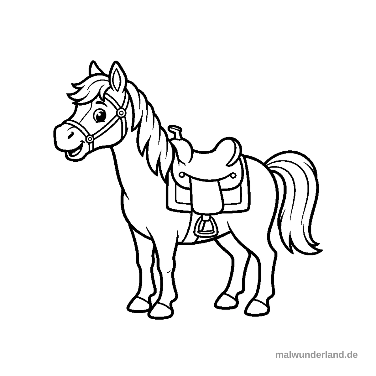 Pferd mit Sattel - Kostenloses Ausmalbild zum Ausdrucken