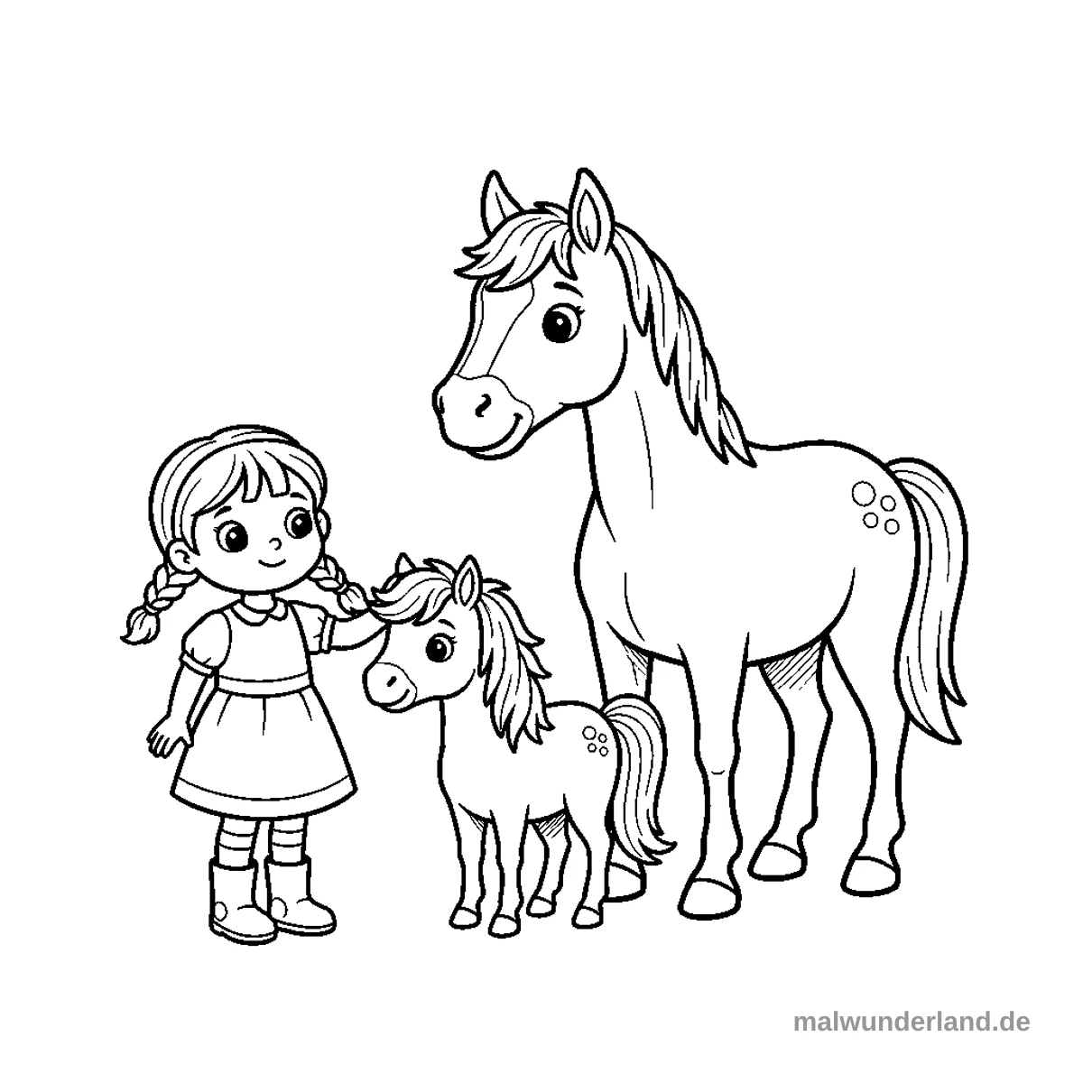 Pony und Mädchen - Kostenloses Ausmalbild zum Ausdrucken