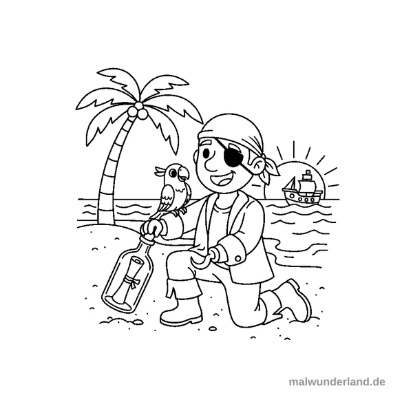 Flaschenpost finden - Kostenloses Ausmalbild zum Ausdrucken