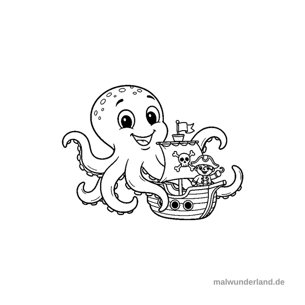 Krake attackiert Schiff - Kostenloses Ausmalbild zum Ausdrucken