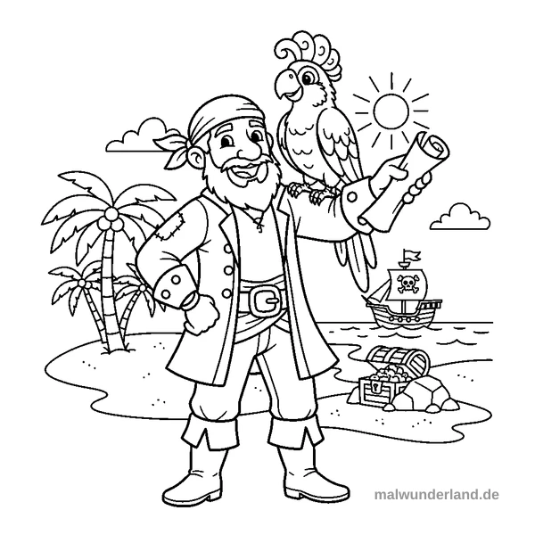 Papagei auf Schulter - Kostenloses Ausmalbild zum Ausdrucken