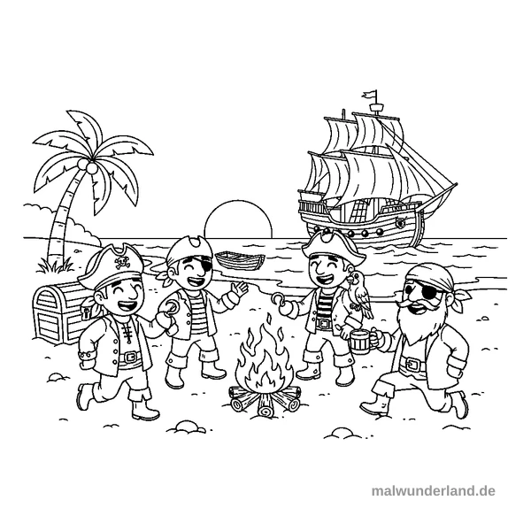 Piratenlagerfeuer - Kostenloses Ausmalbild zum Ausdrucken
