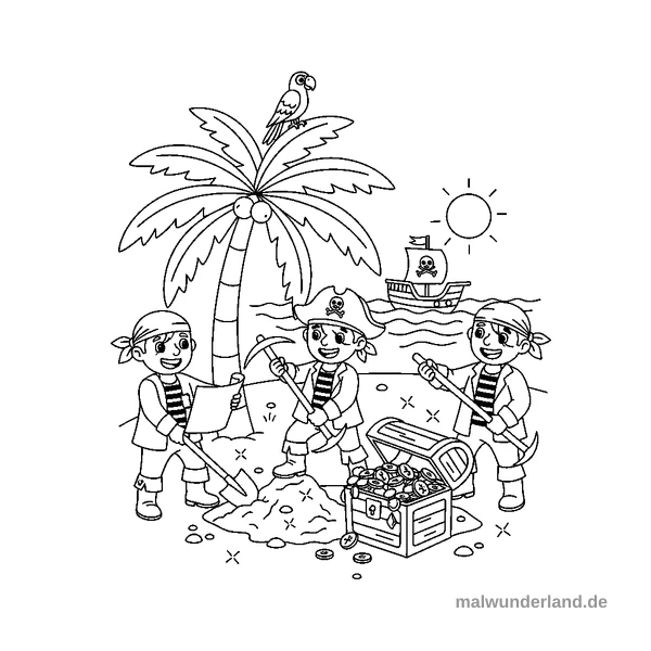 Versteckter Schatz - Kostenloses Ausmalbild zum Ausdrucken