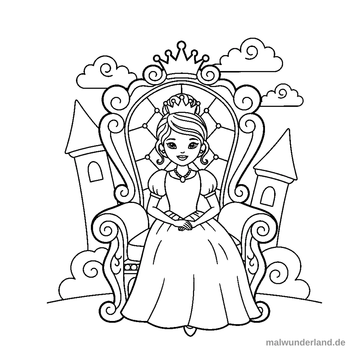 Prinzessin auf Thron - Kostenloses Ausmalbild zum Ausdrucken