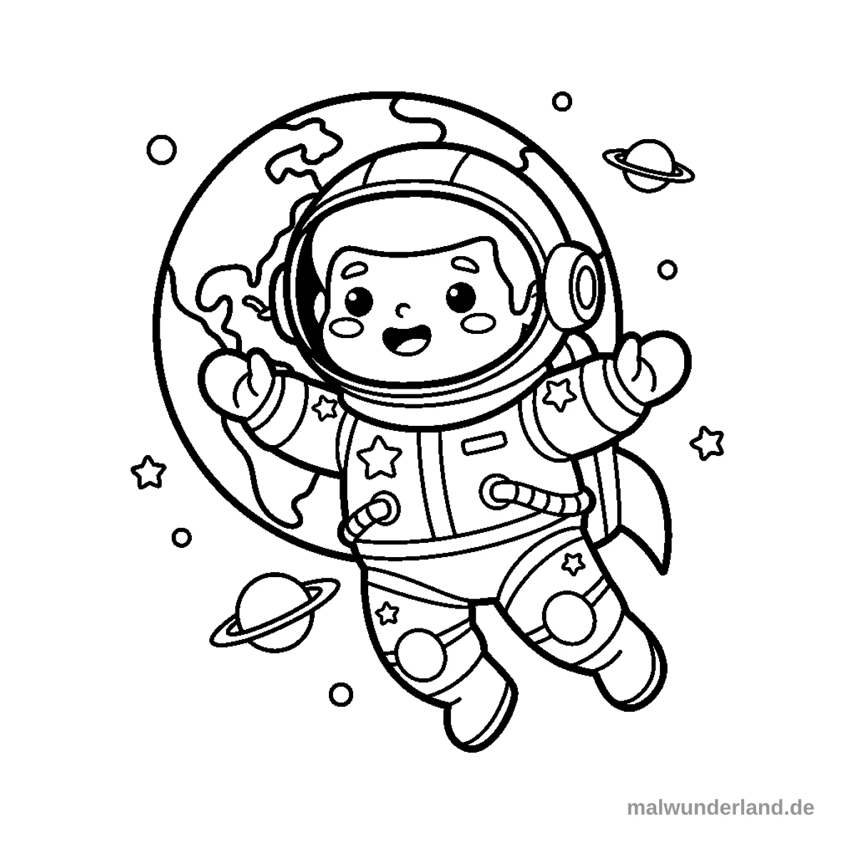 Astronaut im All - Kostenloses Ausmalbild zum Ausdrucken