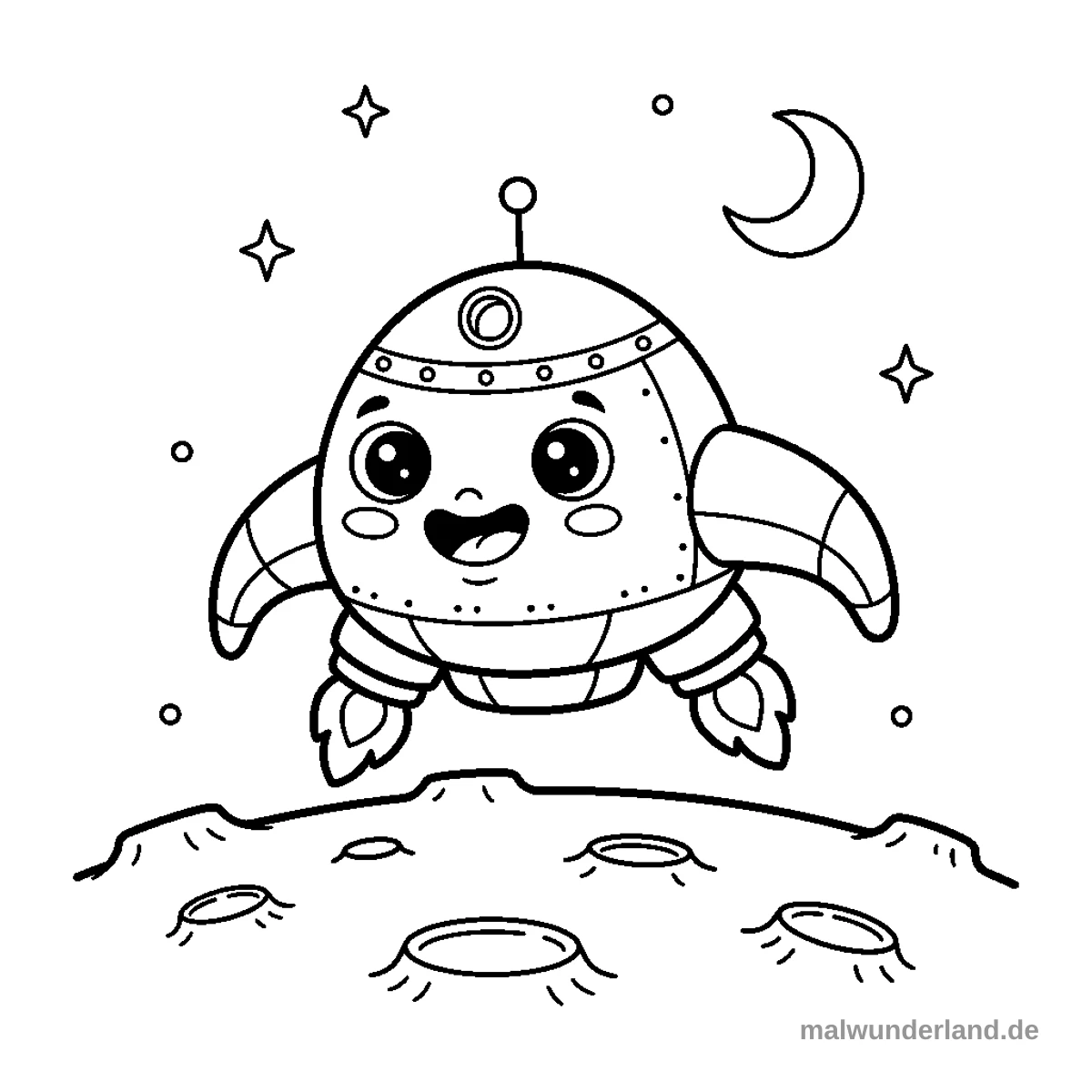 Raumschiff landet auf dem Mond - Kostenloses Ausmalbild zum Ausdrucken