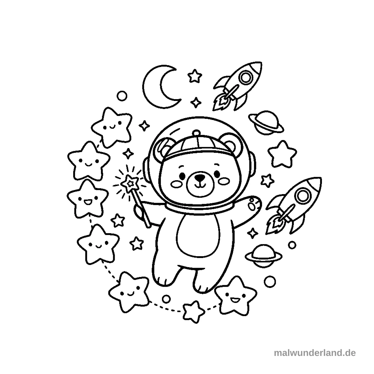 Ein niedlicher Bär verbindet Sterne zu einem Bild.