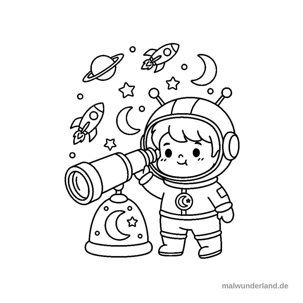 Ein Kind beobachtet mit einem Teleskop den Sternenhimmel.