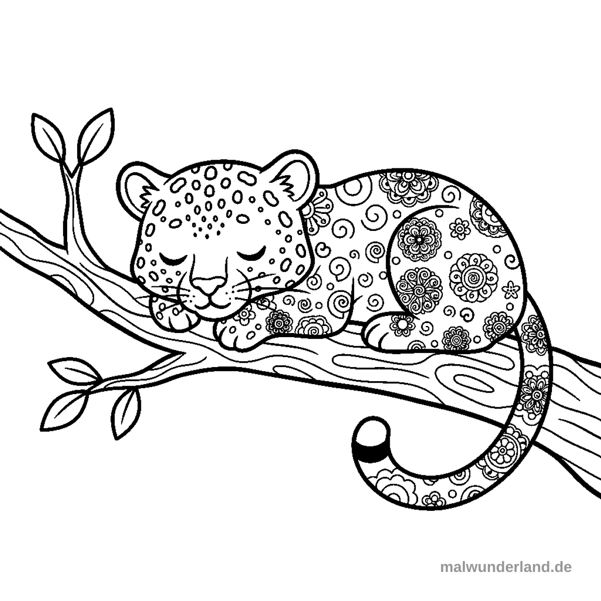 Leopard auf einem Ast - Kostenloses Ausmalbild zum Ausdrucken