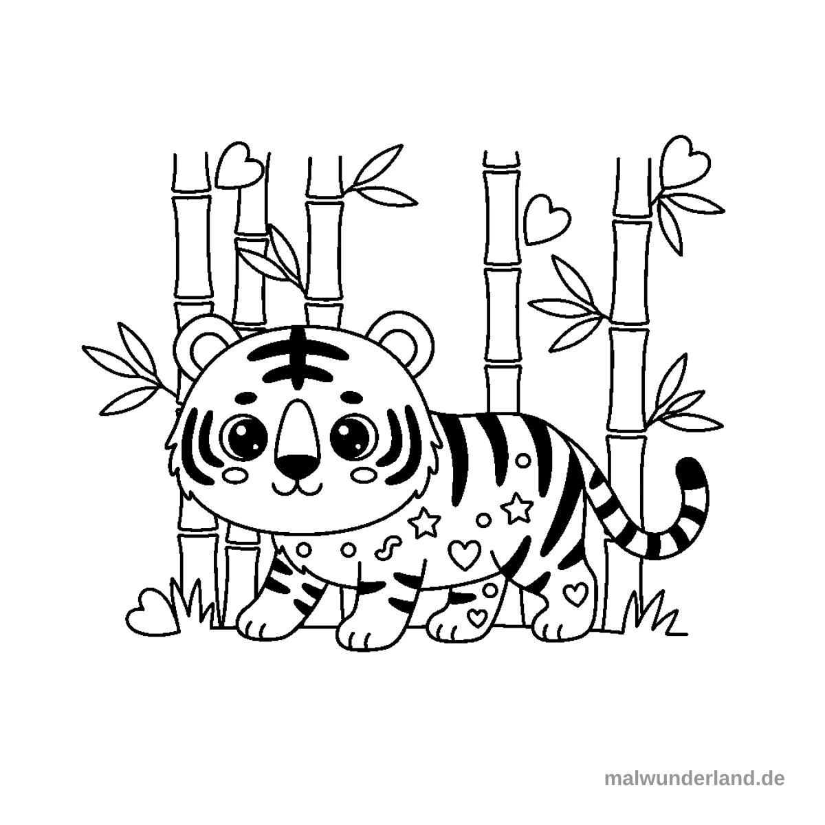 Tiger im Bambuswald - Kostenloses Ausmalbild zum Ausdrucken