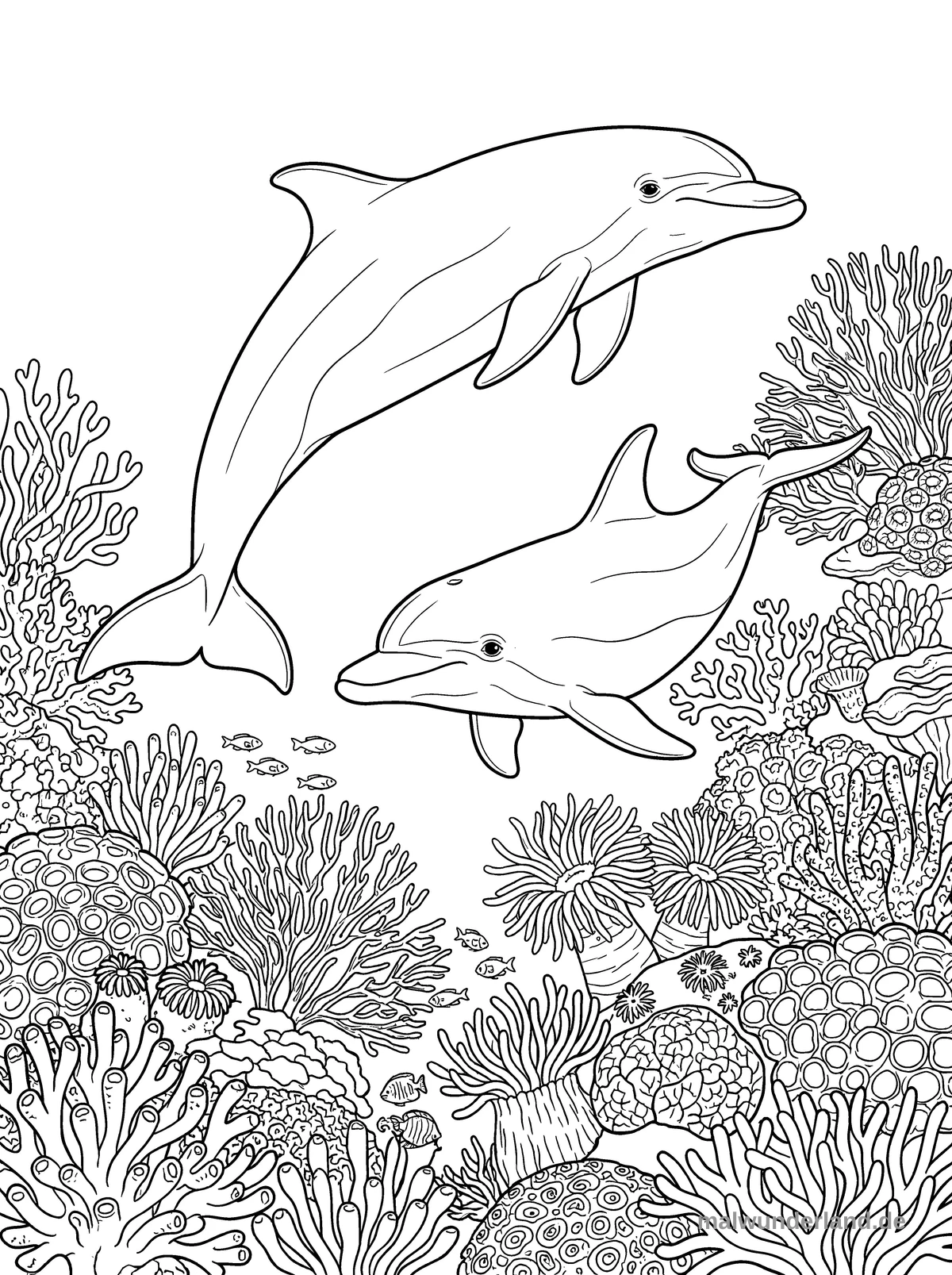 Delfine im Ozean - Kostenloses Ausmalbild zum Ausdrucken