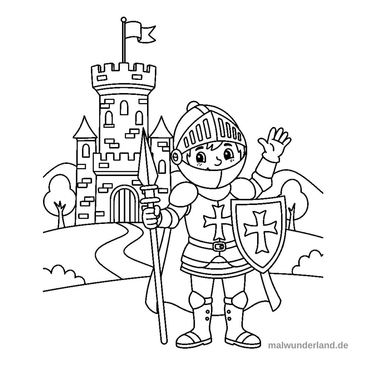 Burgturm mit Fahne - Kostenloses Ausmalbild zum Ausdrucken