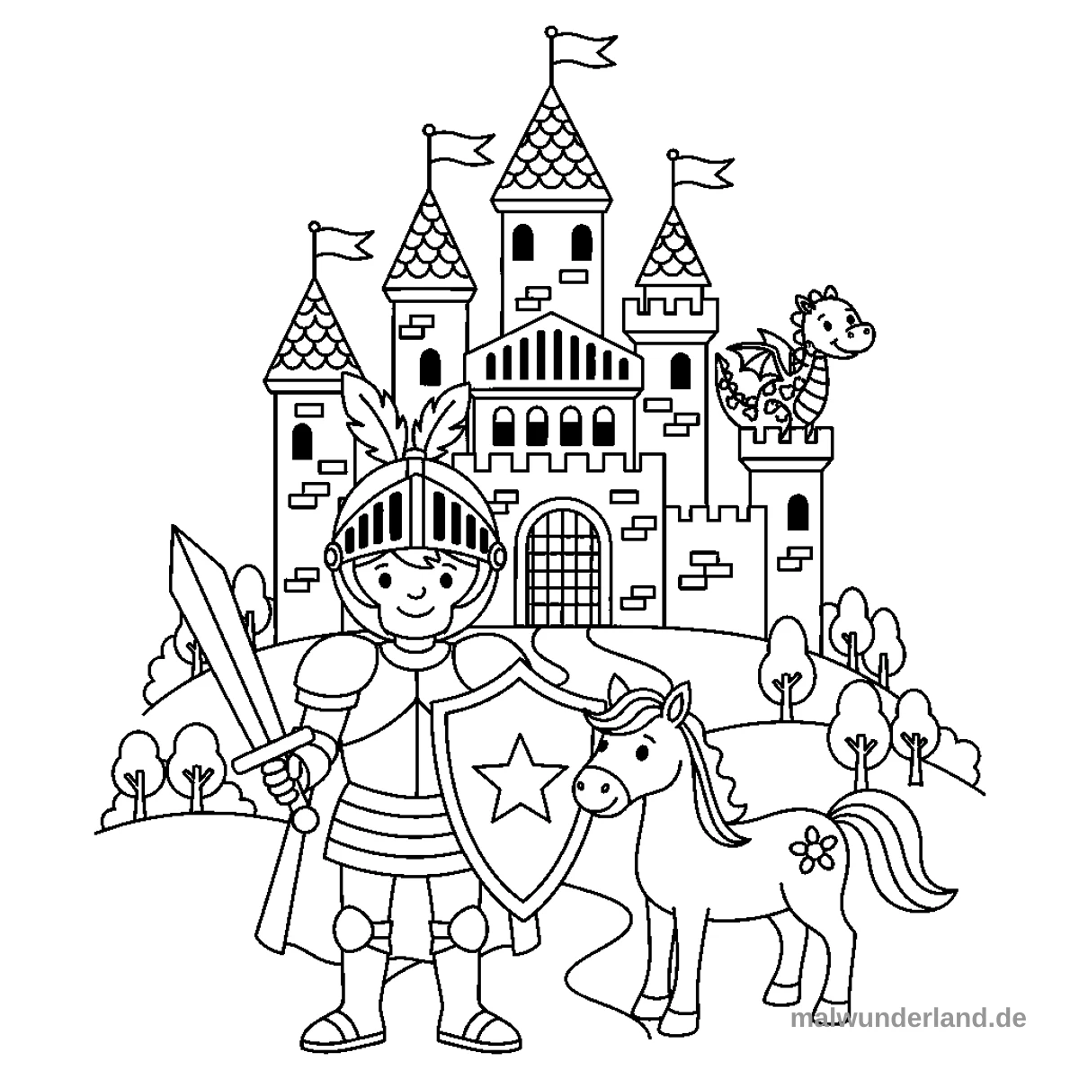 Große Ritterburg - Kostenloses Ausmalbild zum Ausdrucken