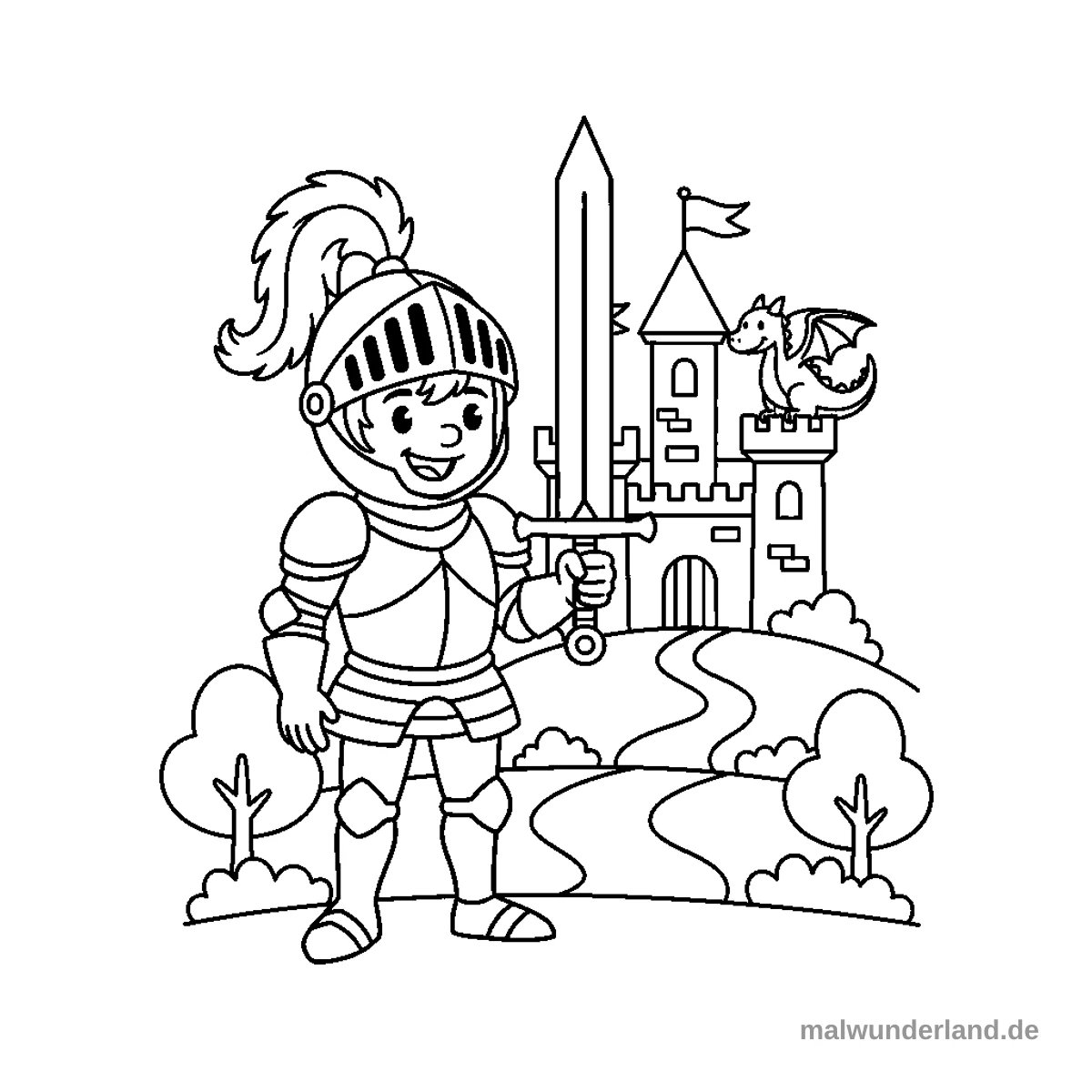 Ritter mit Schwert - Kostenloses Ausmalbild zum Ausdrucken