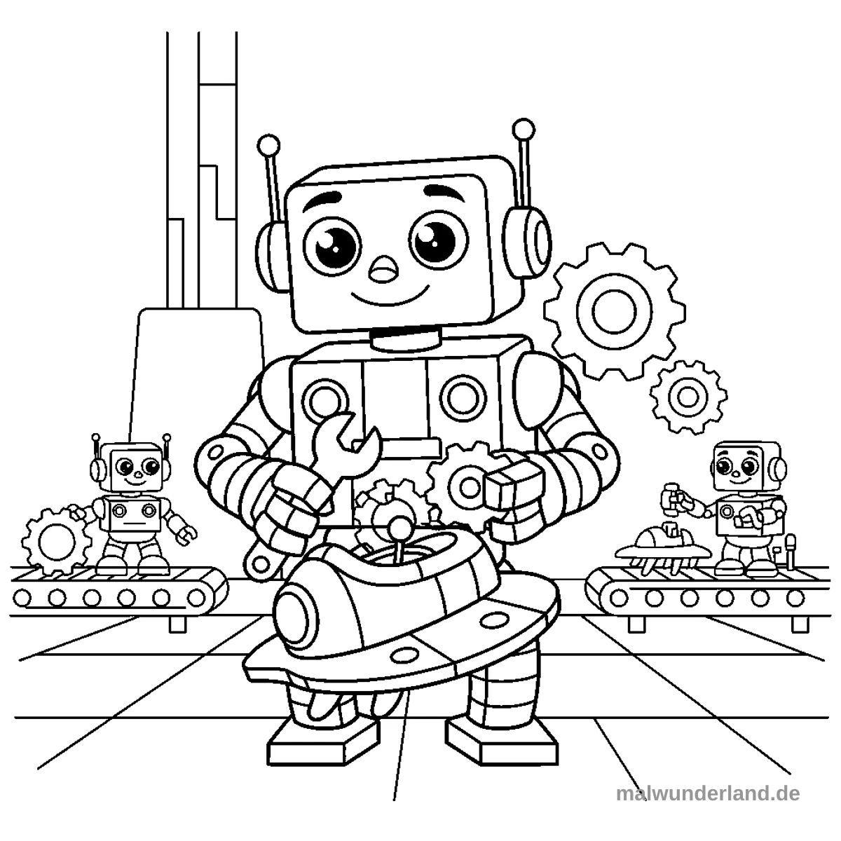 Roboter montiert - Kostenloses Ausmalbild zum Ausdrucken