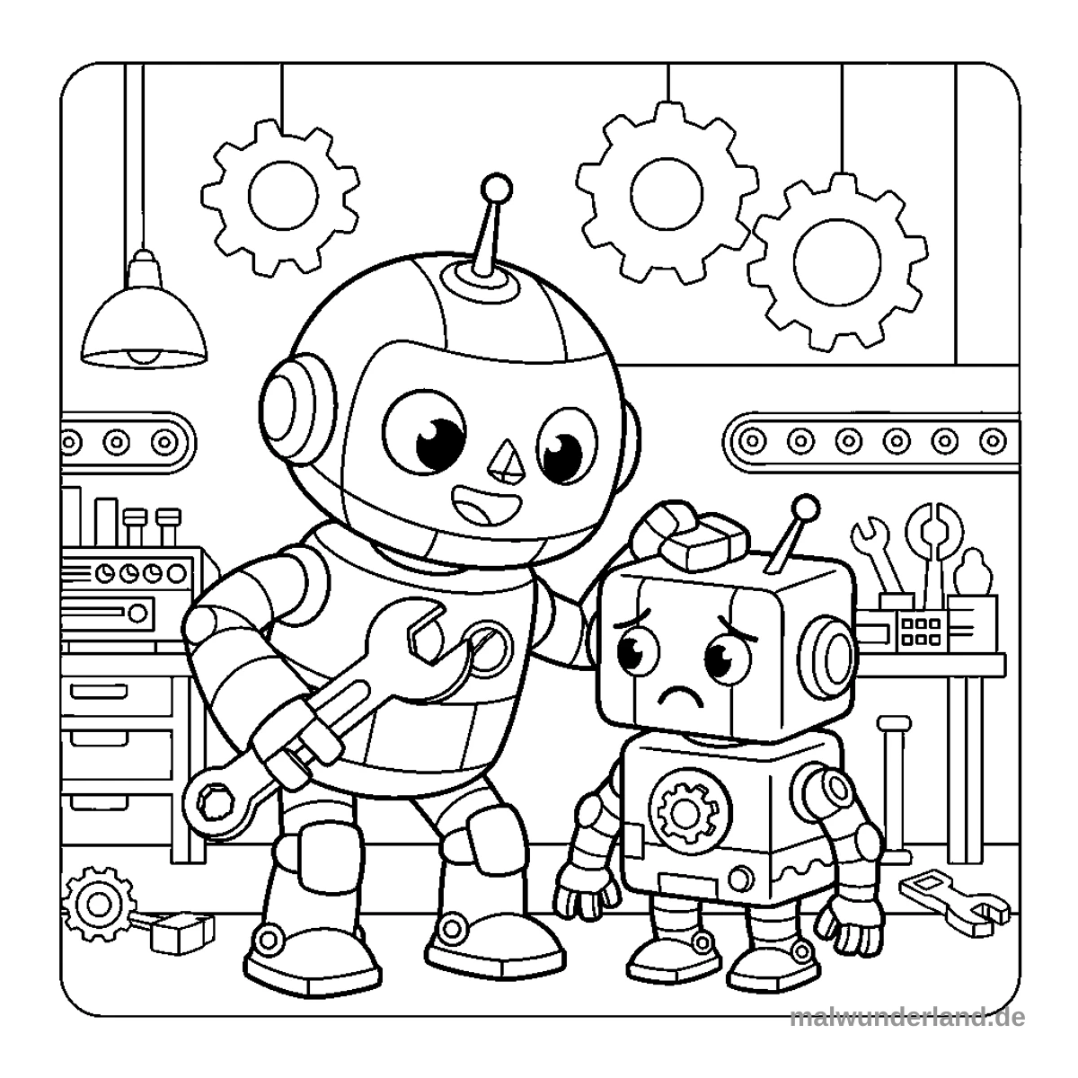 Roboter repariert - Kostenloses Ausmalbild zum Ausdrucken