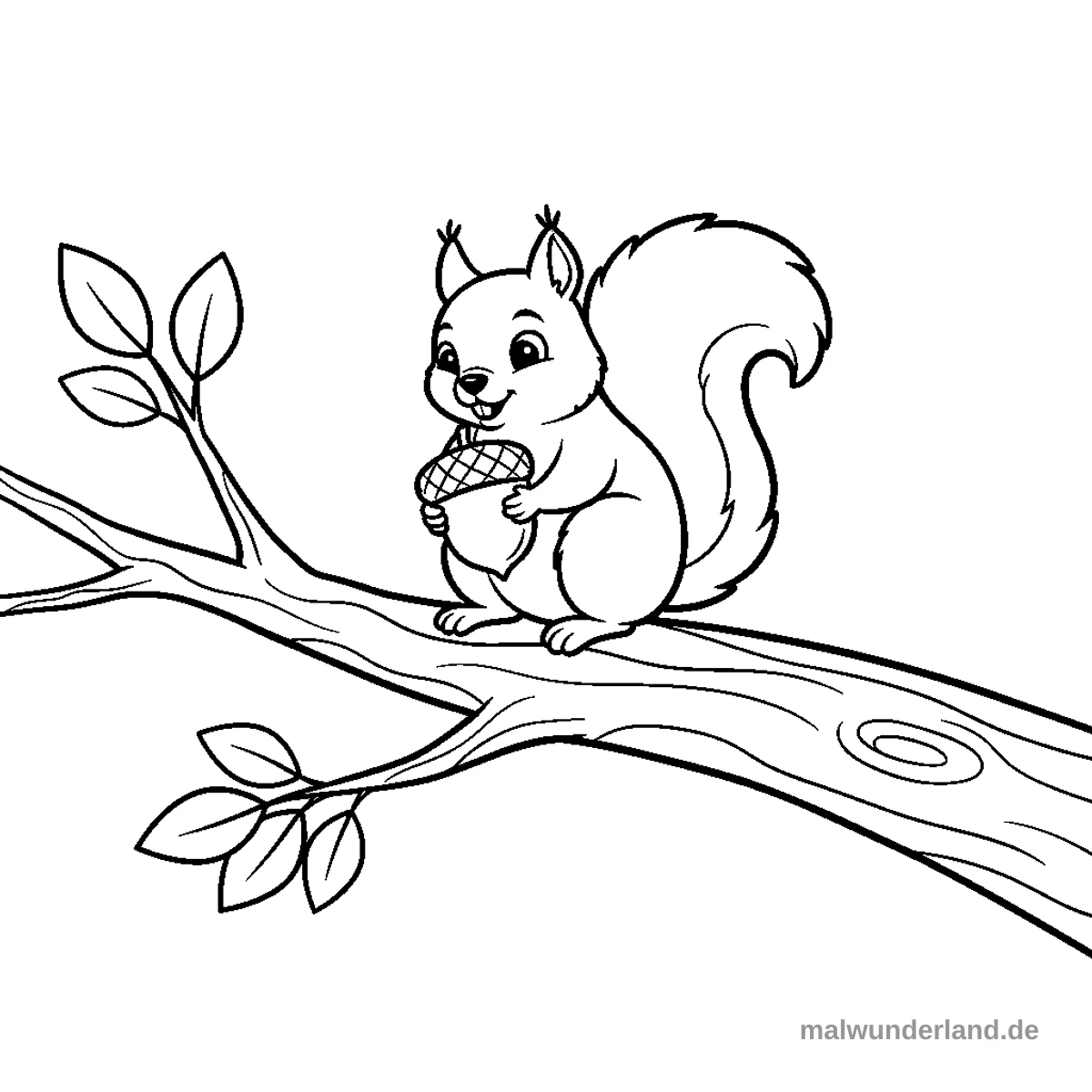 Eichhörnchen mit Nuss - Kostenloses Ausmalbild zum Ausdrucken