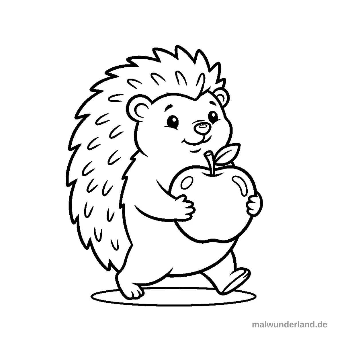 Igel mit Apfel - Kostenloses Ausmalbild zum Ausdrucken
