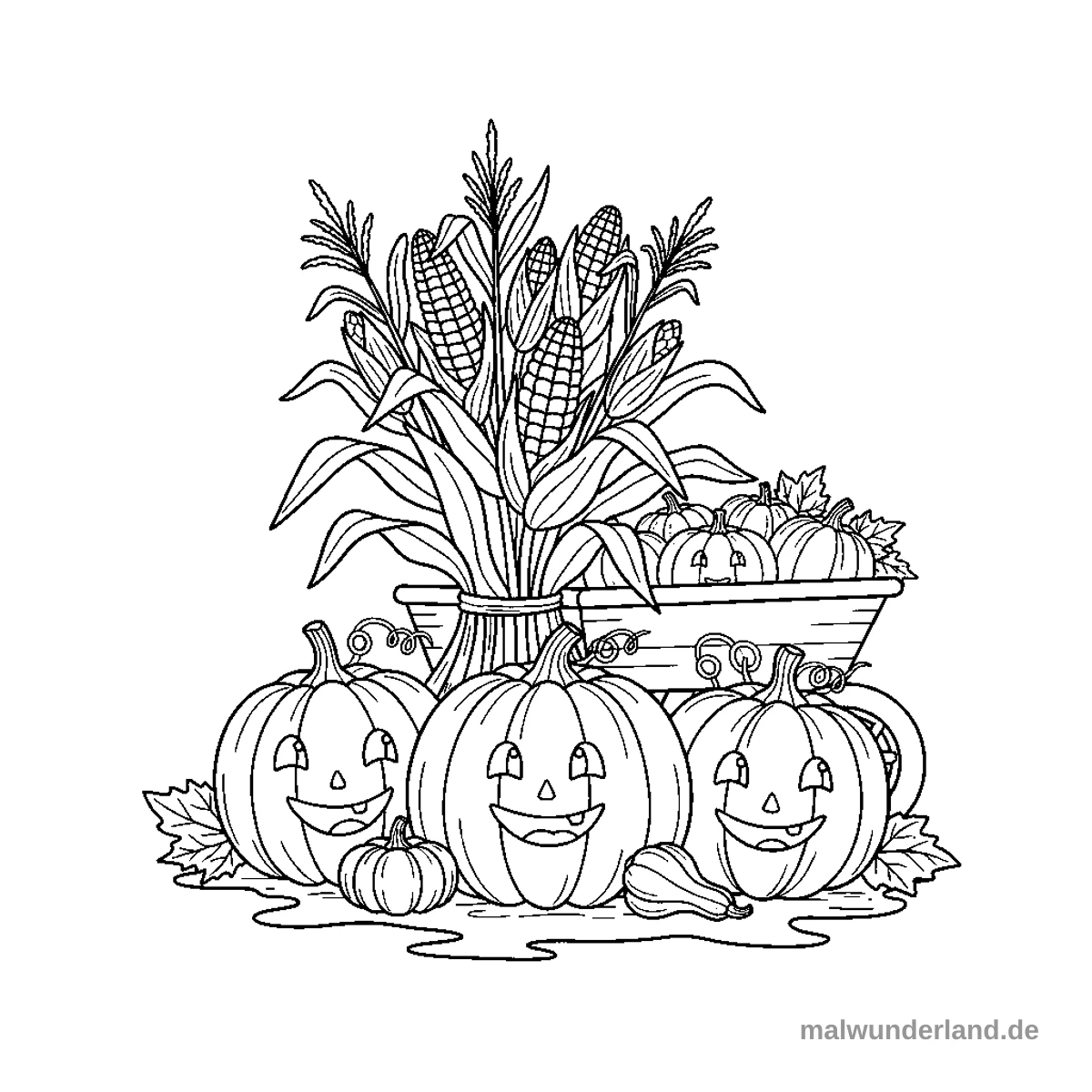 Kürbis und Mais - Kostenloses Ausmalbild zum Ausdrucken