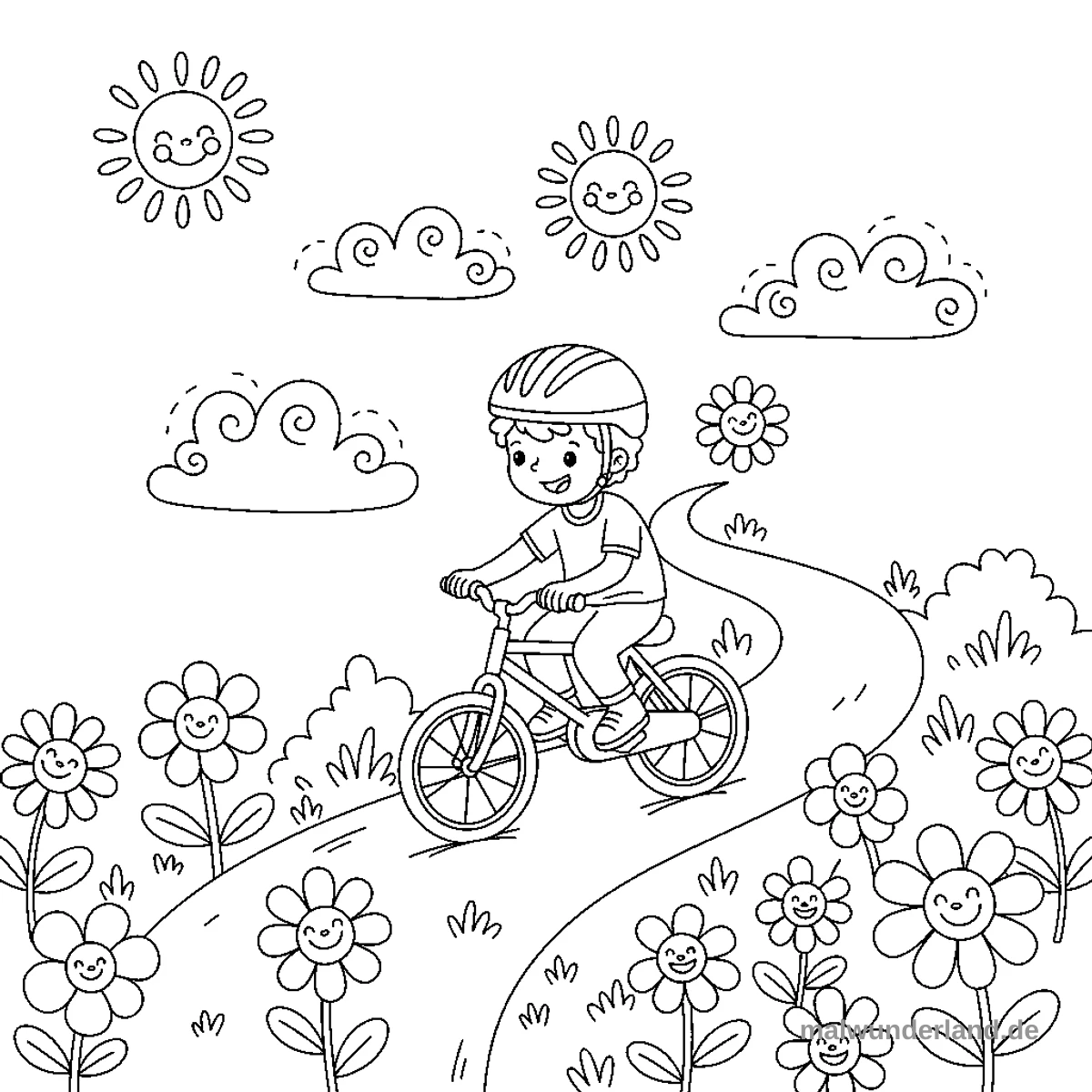 Fahrradtour - Kostenloses Ausmalbild zum Ausdrucken